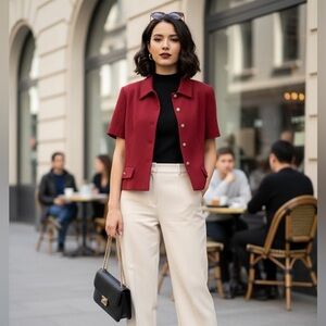 Volage Vintage Red Cropped Short Sleeve Blazer Gold Buttons size 13